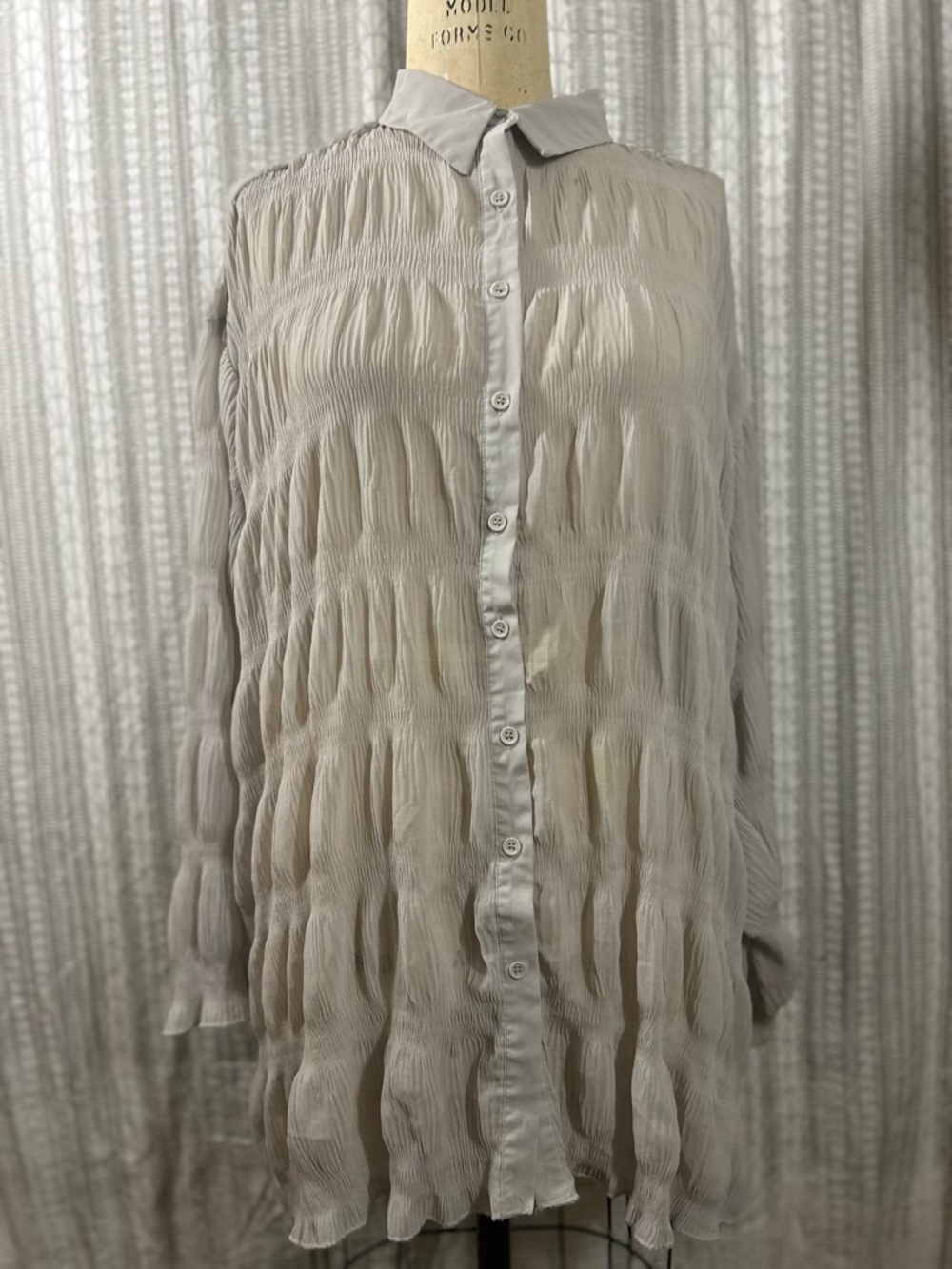 Missguided Tall Crinkled Button-Front Blouse in Light Beige